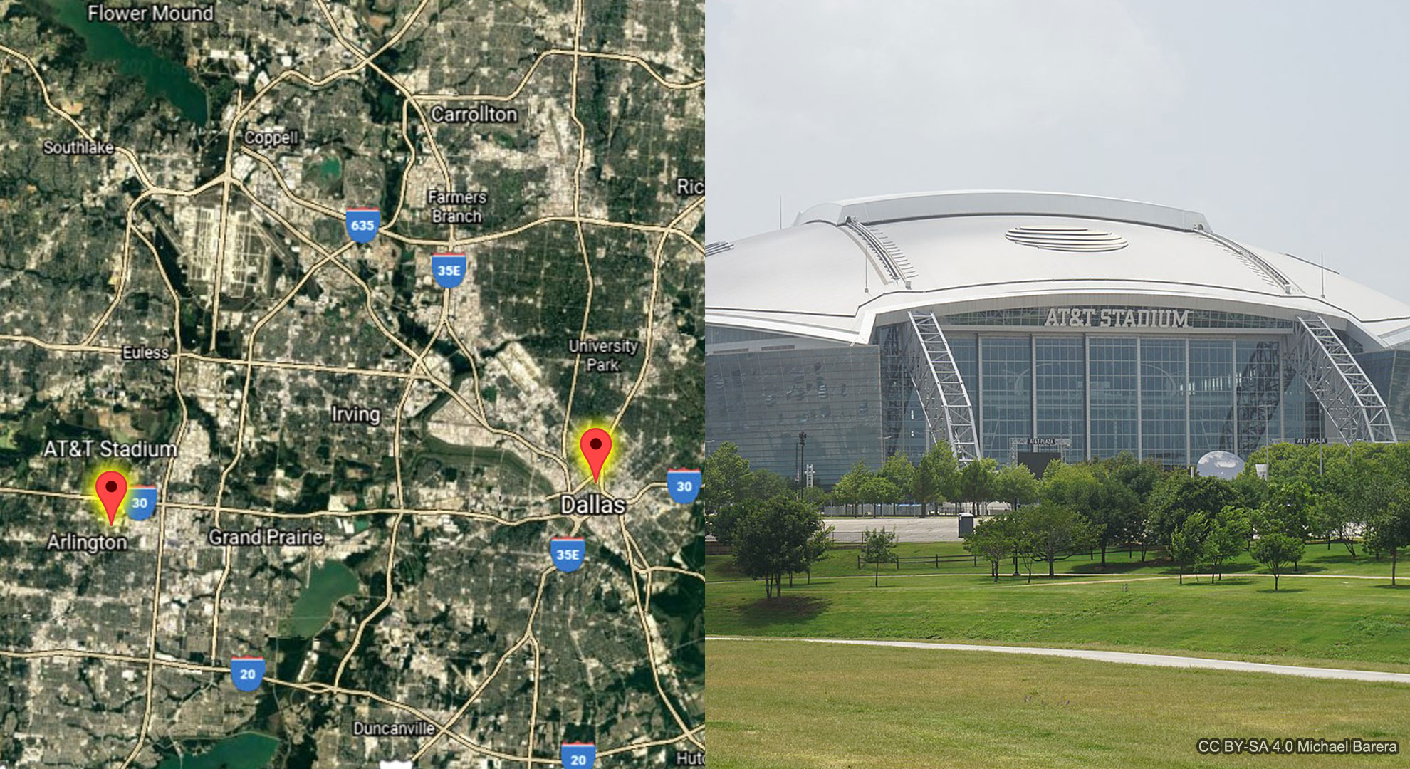 AT&T Stadium (Dallas Cowboys) in Arlington, TX (Google Maps)